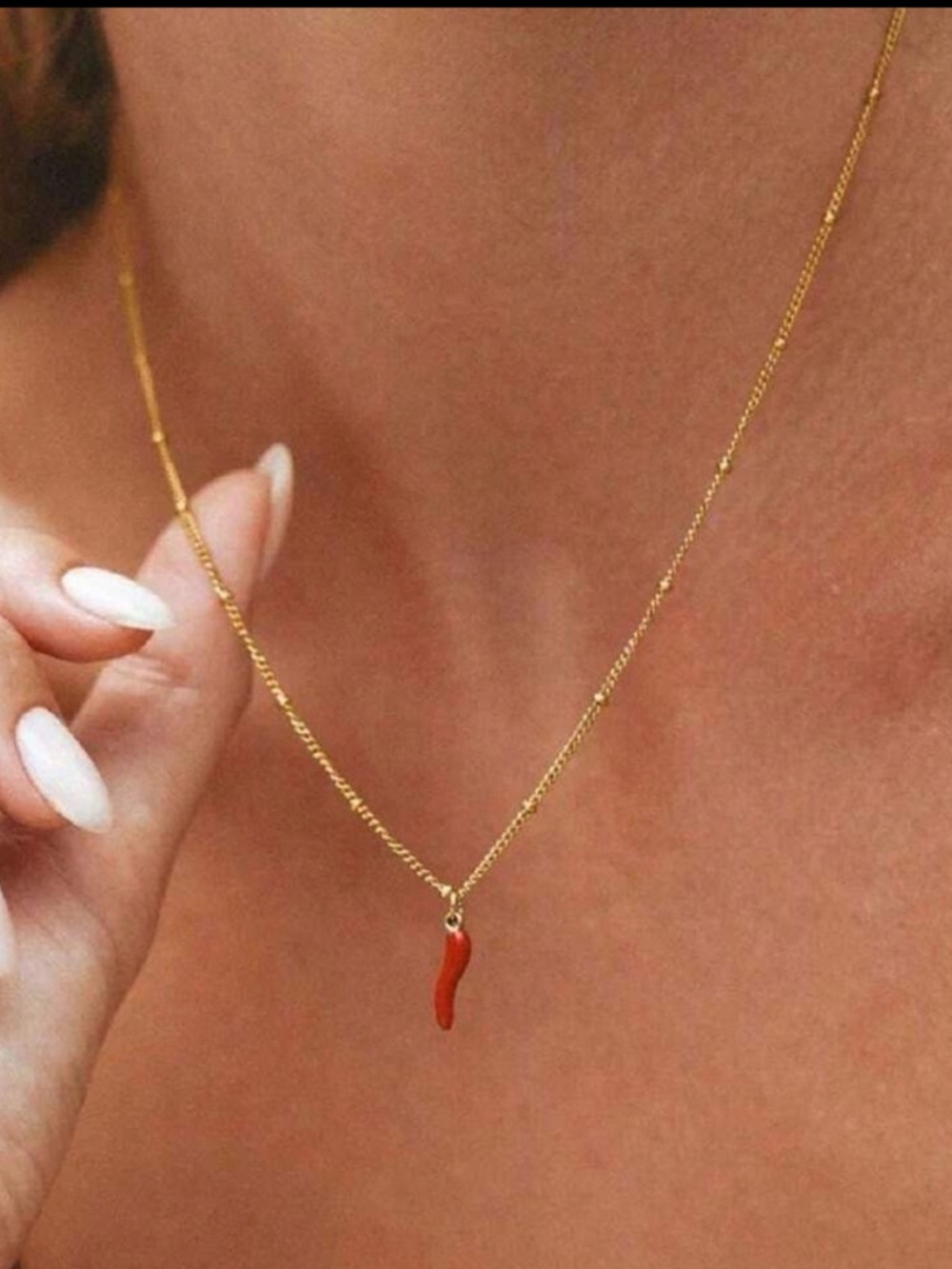 18k Gold plated Chain Necklace with Red Chili Pendant - Women Jewelry R 568